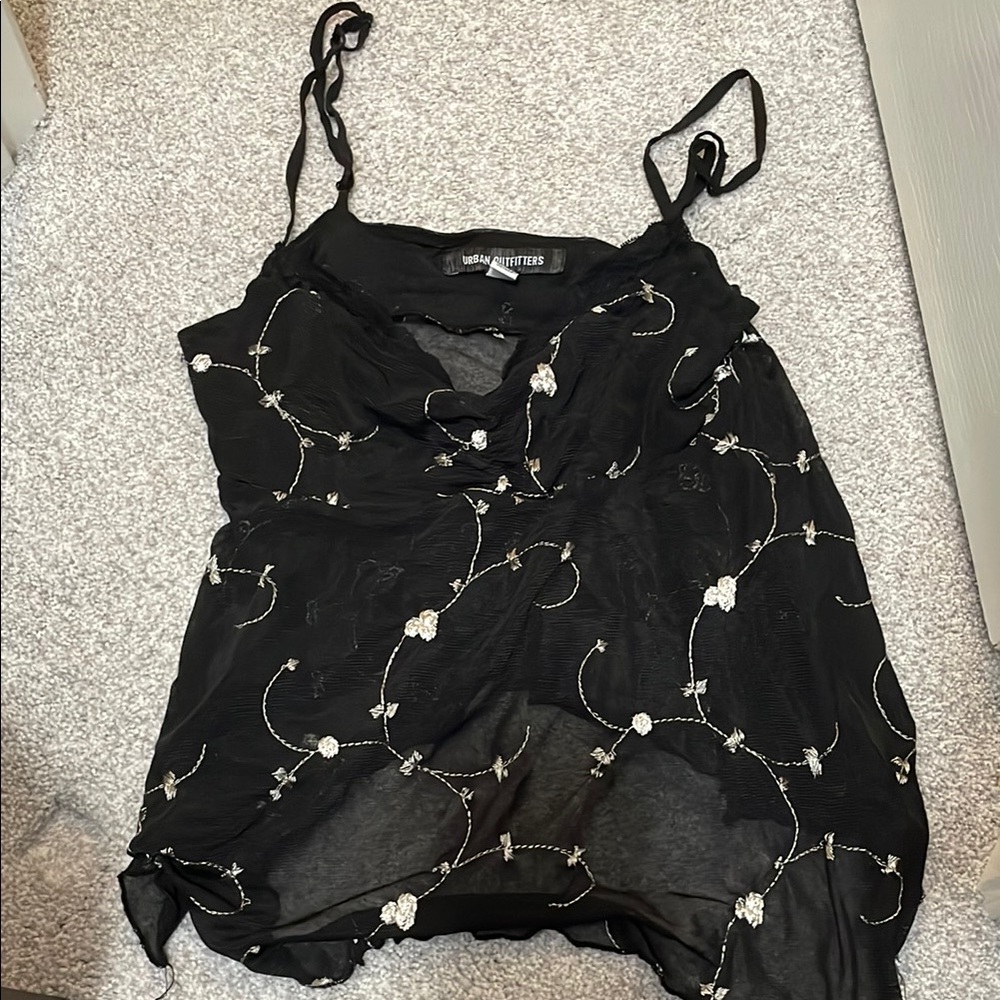 Urban Outfitters Black Embroidered Women's Top